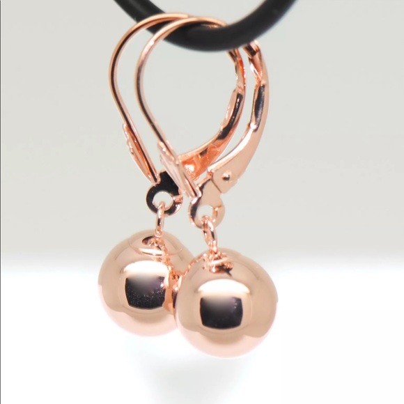 14k Solid Rose Gold Drop Ball Earrings